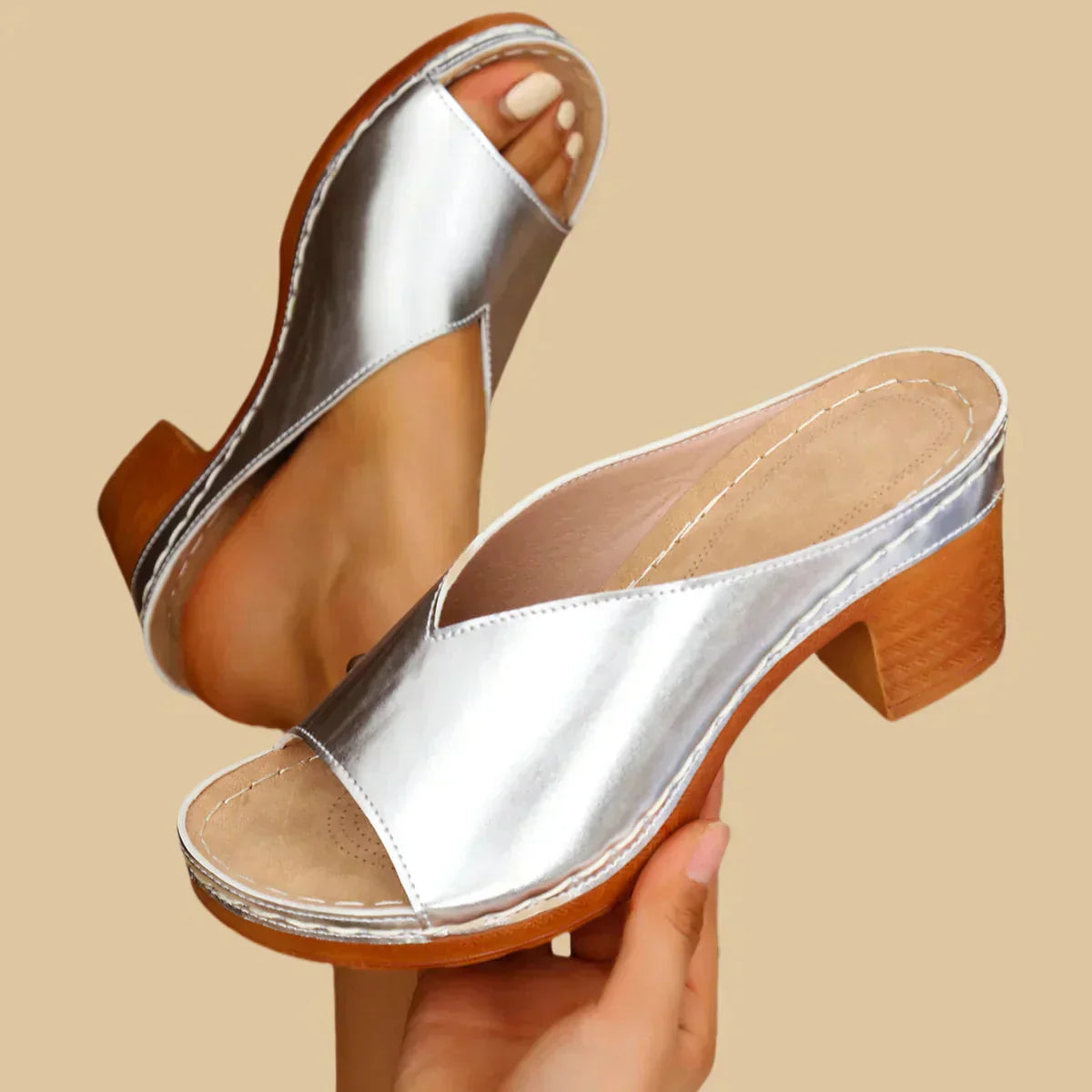Dames Open Teen Blokhak Instap Sandalen