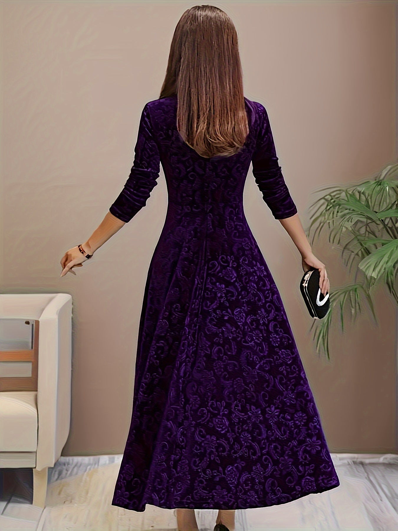 Dames Fluwelen Maxi Jurk Elegant