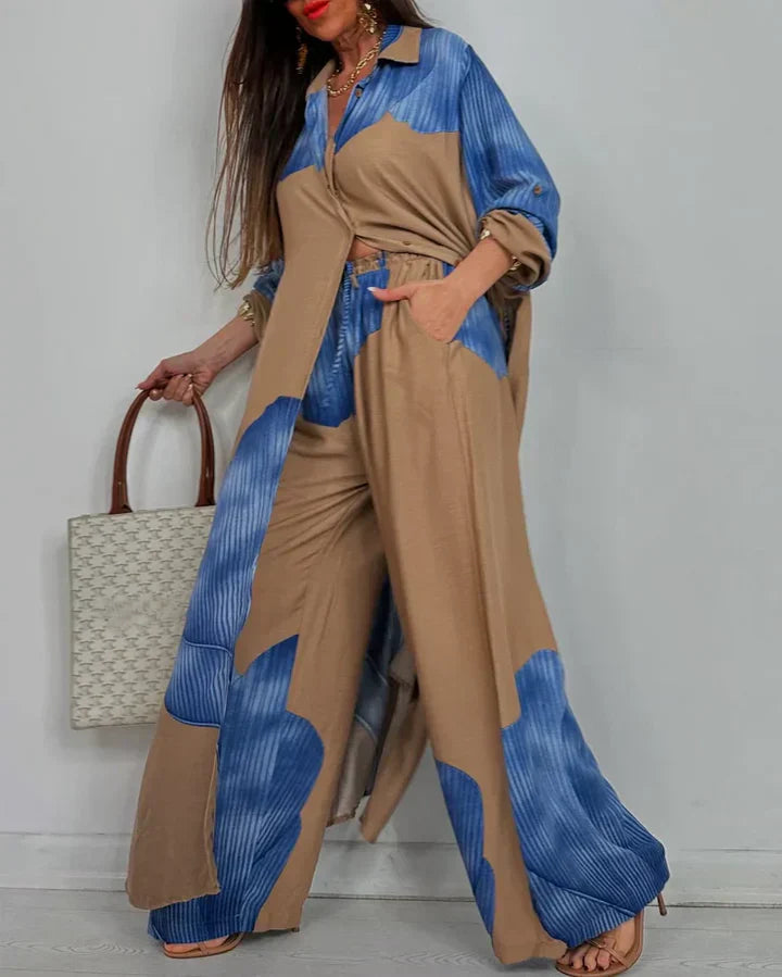 Dames Twee Delige Set Wijde Pijpen en Blouse