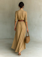 Dames Maxi Jurk Lange Mouwen met Riem