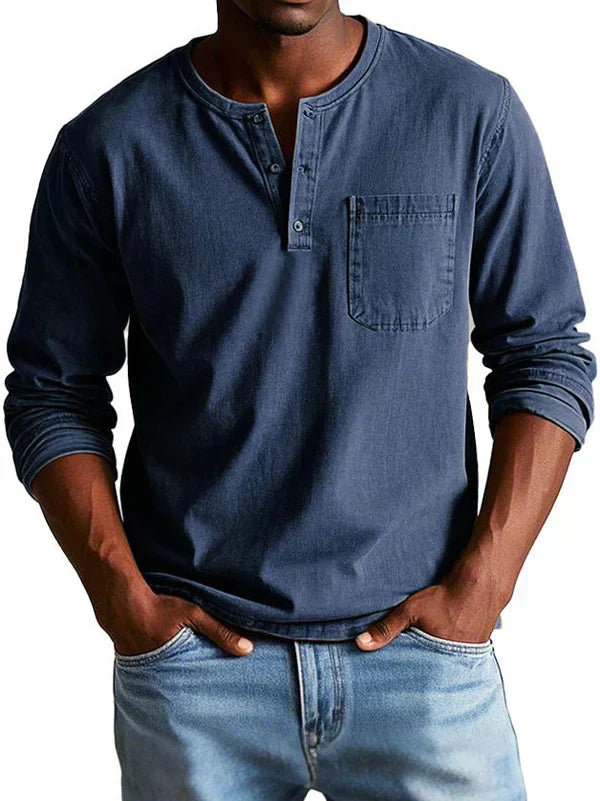 Heren Casual Henley Shirt met Lange Mouwen Montarello