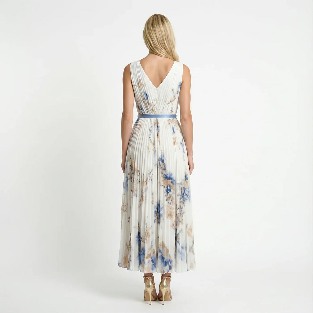 Dames Geplooide Bloemenprint Maxi Jurk