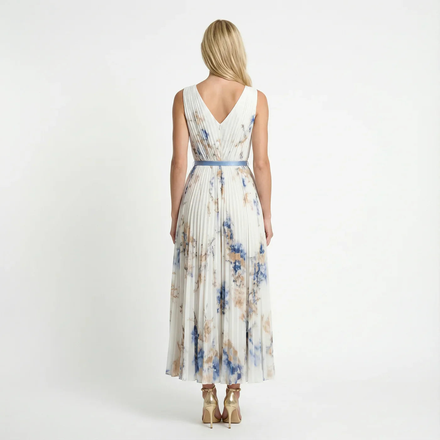Dames Geplooide Bloemenprint Maxi Jurk
