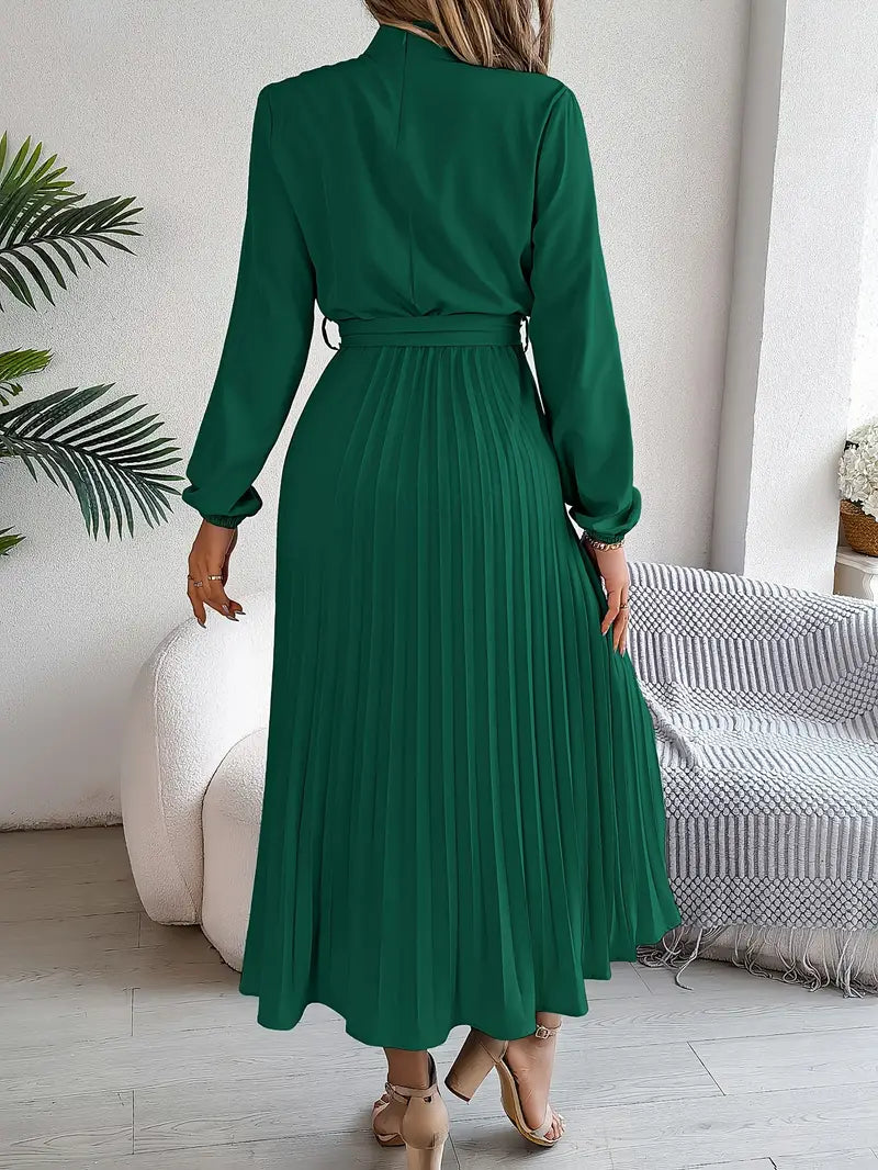 Veronica Jurk | Dames Herfst Midi Jurk met Plissé en Ceintuur