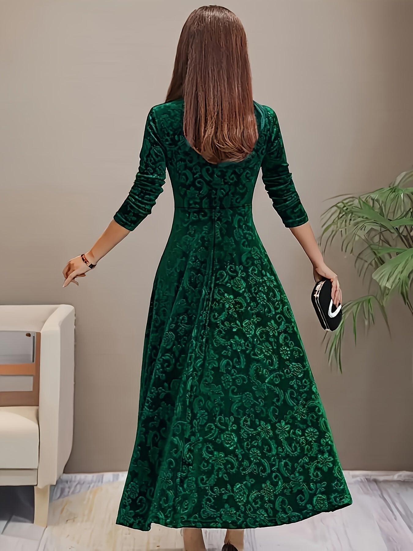 Dames Fluwelen Maxi Jurk Elegant