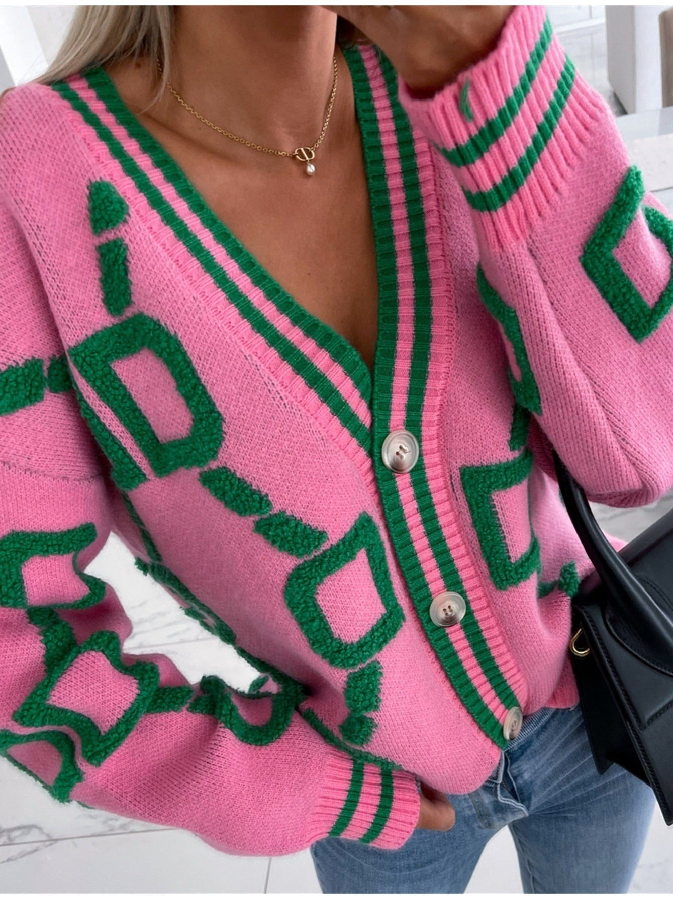 Clara Cardigan | Dames Winter Gebreide Cardigan met Geometrisch Patroon