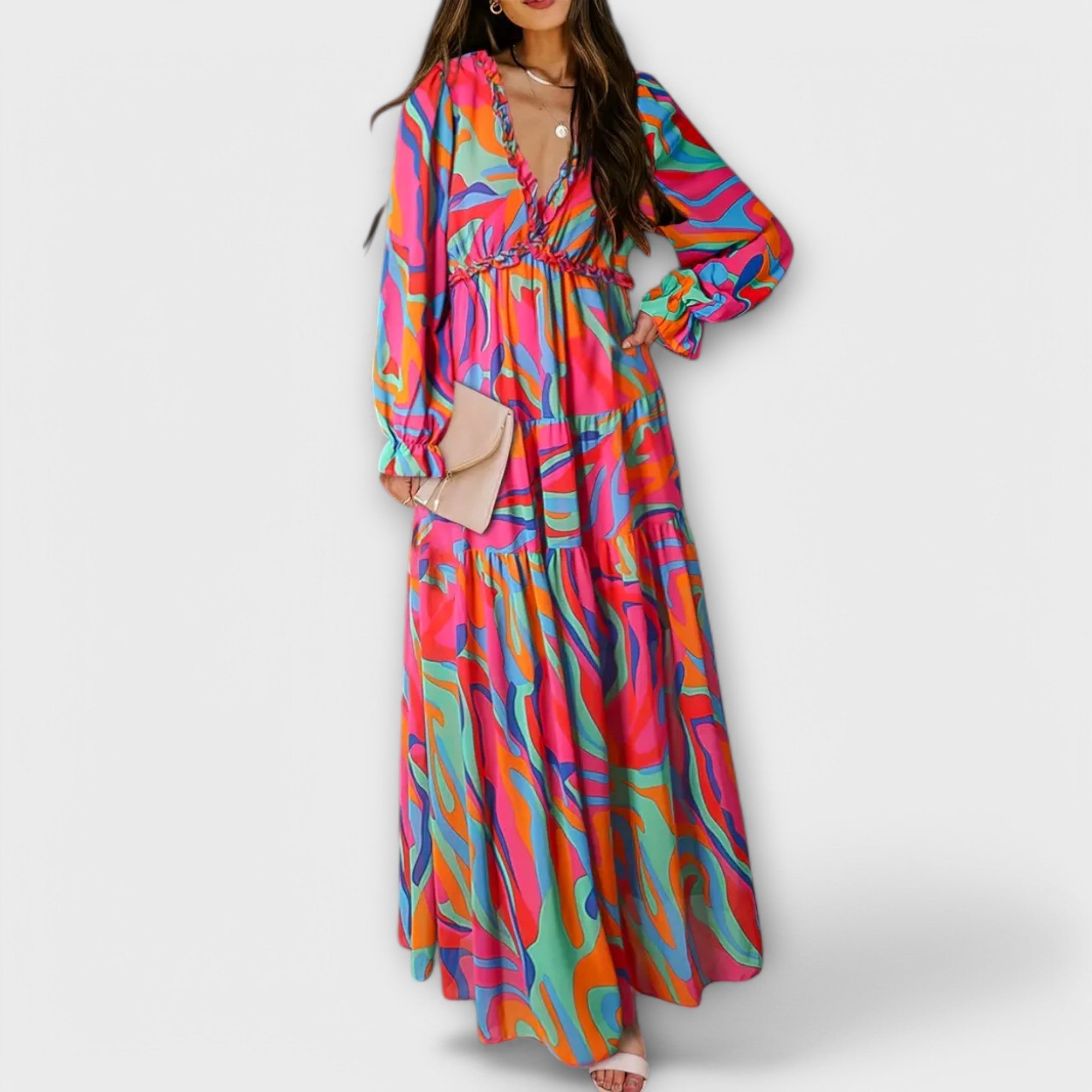 Dames Maxi Jurk V Hals Bloemenprint