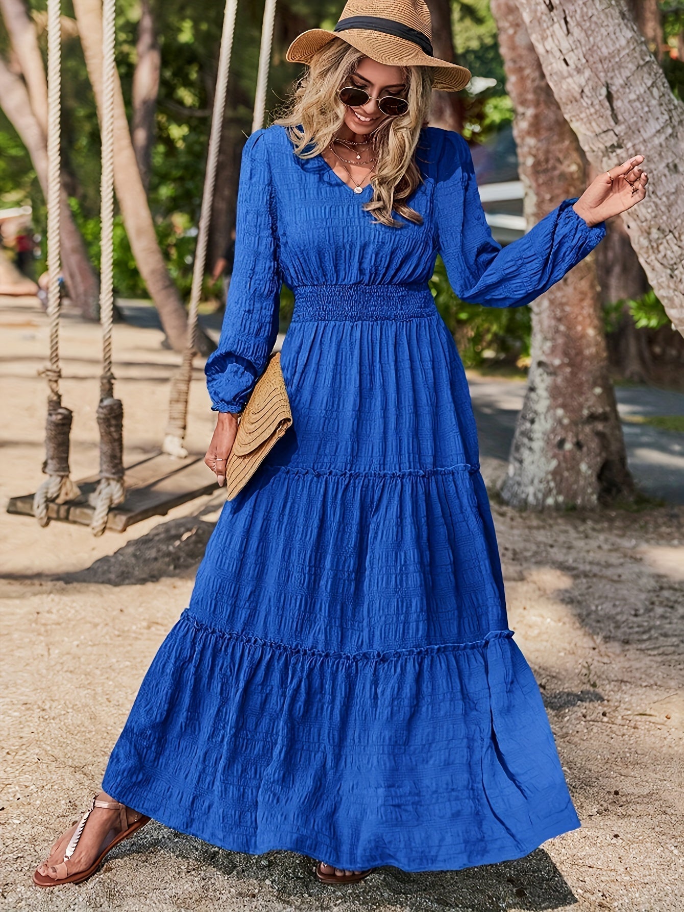 Women's Maxi Dress with Lantern Sleeves