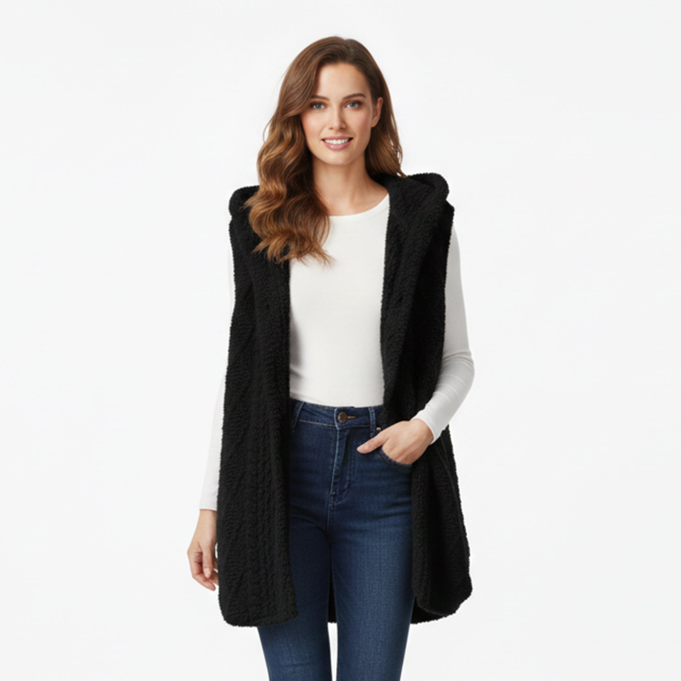 Dames Gebreid Vest met Capuchon Relaxed Fit