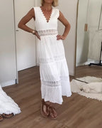 Dames Kant Midi Jurk met V Hals