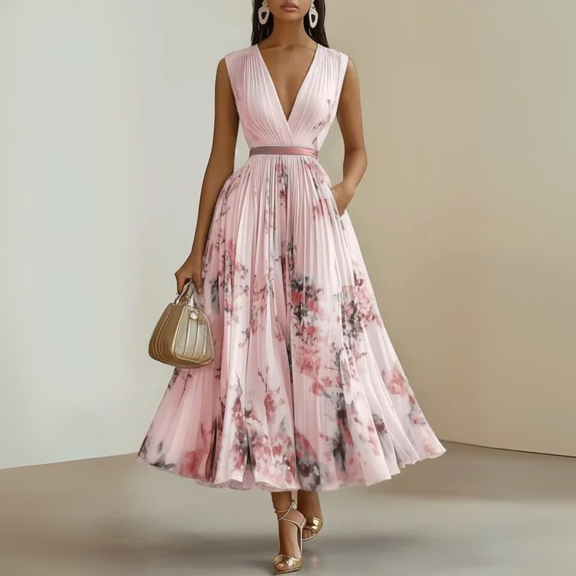 Dames Geplooide Mouwloze Maxi Jurk