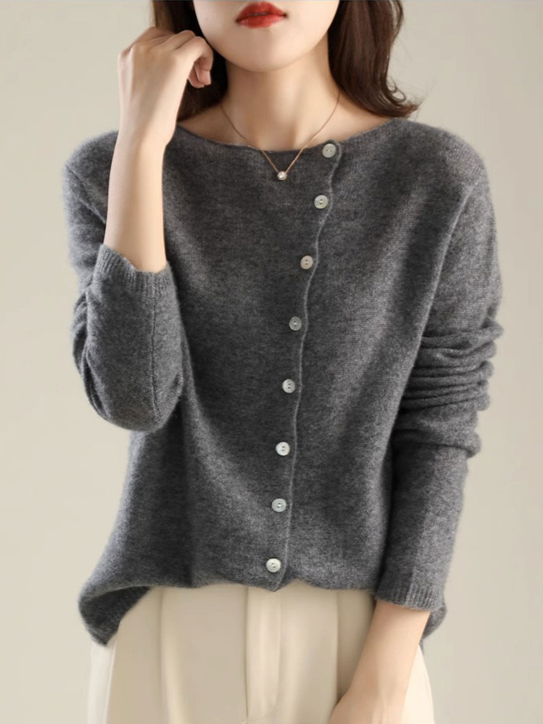 Willianne Vest | Losse Crewneck Knopen Vest
