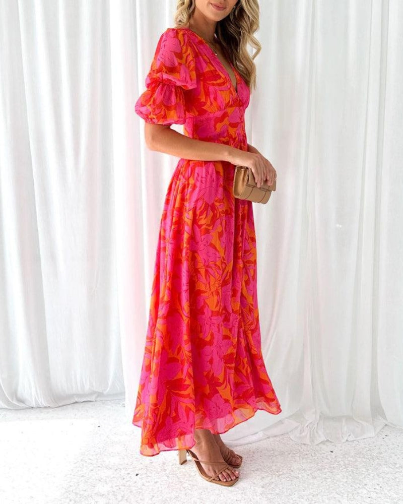 Dames Maxi Jurk Rood Roze