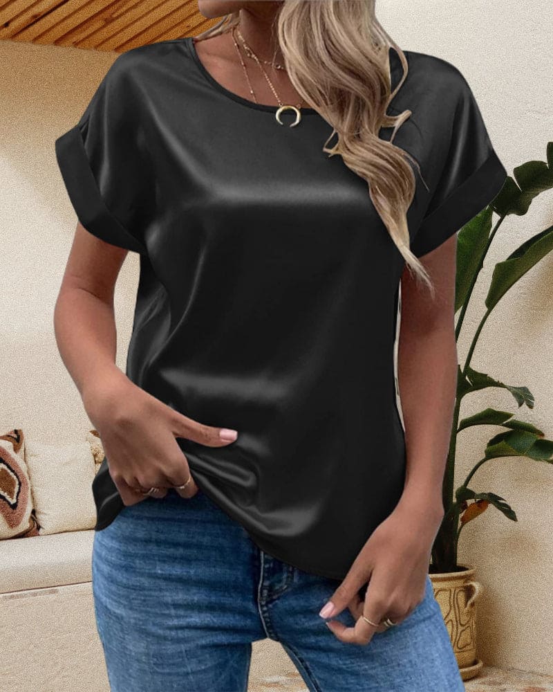 Wilbel Top | Glanzende Satijnen Casual Blouse