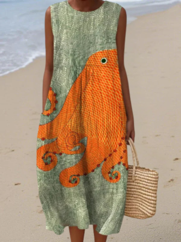 Dames Oceaanprint Midi Jurk
