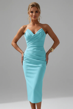 Dames Strapless Midi Jurk met Hartvormige Halslijn