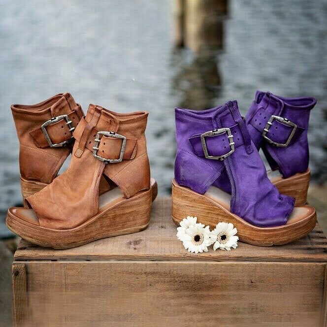 Women's Bohemian Wedge Sandals with Buckle