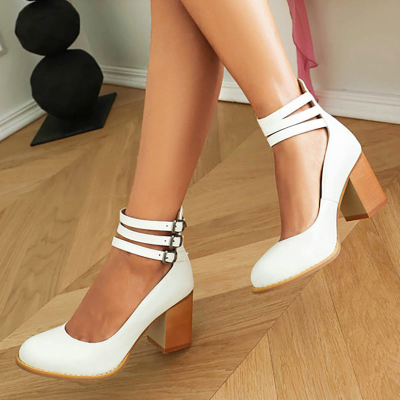 Dames Sandalen met Enkelband en Dikke Hak