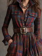 Dames Klassieke Shirt Maxi Jurk met Knopen