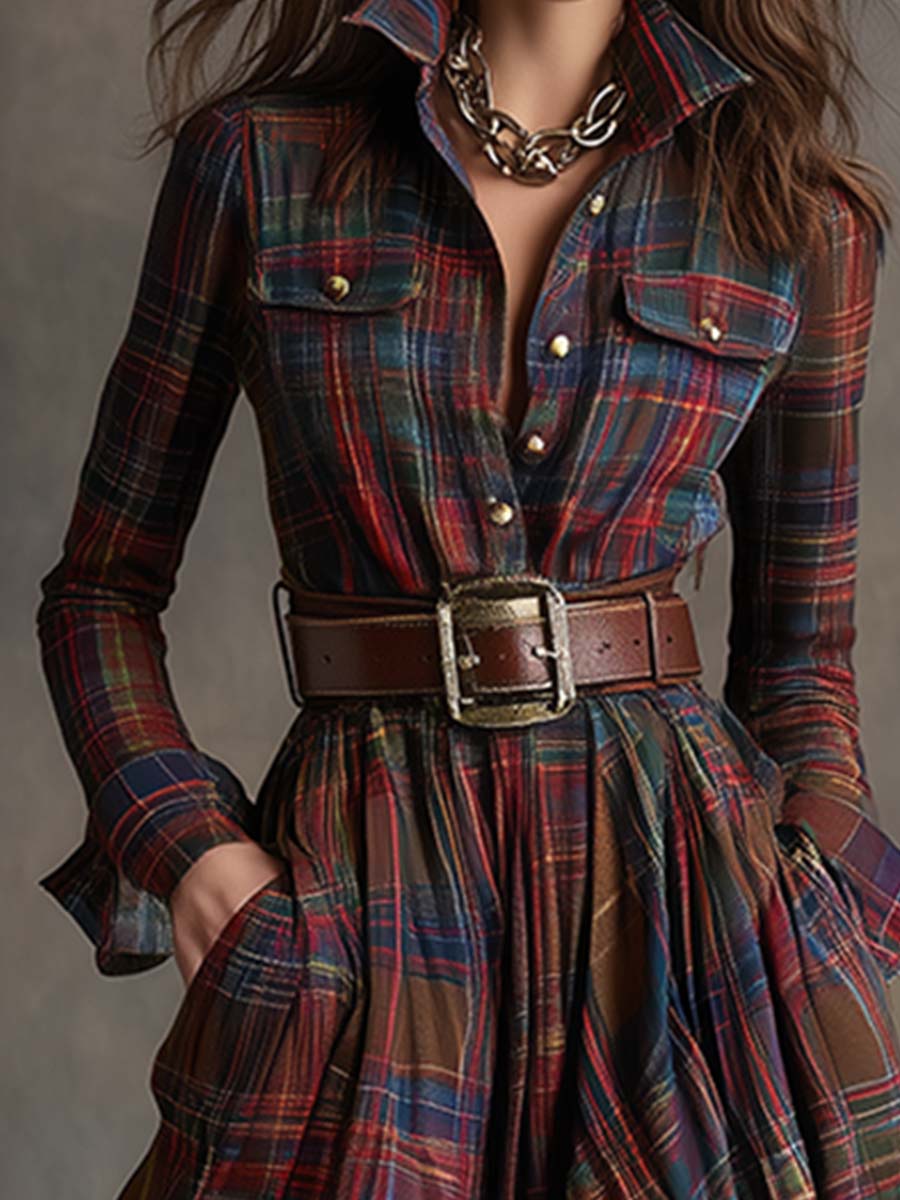 Dames Klassieke Shirt Maxi Jurk met Knopen
