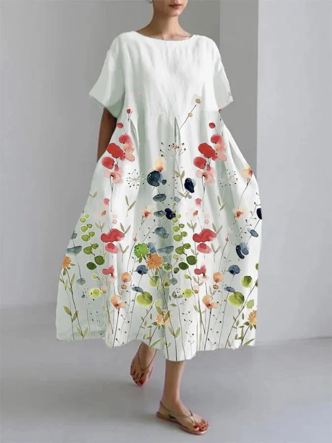 Dames Bloemenprint Maxi Jurk Korte Mouwen