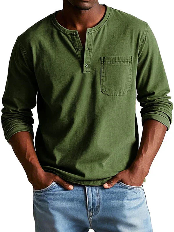 Heren Casual Henley Shirt met Lange Mouwen Montarello