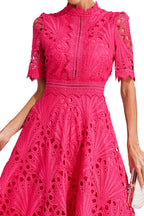 Dames Roze Kerst Midi Jurk met Uitlopende Rok