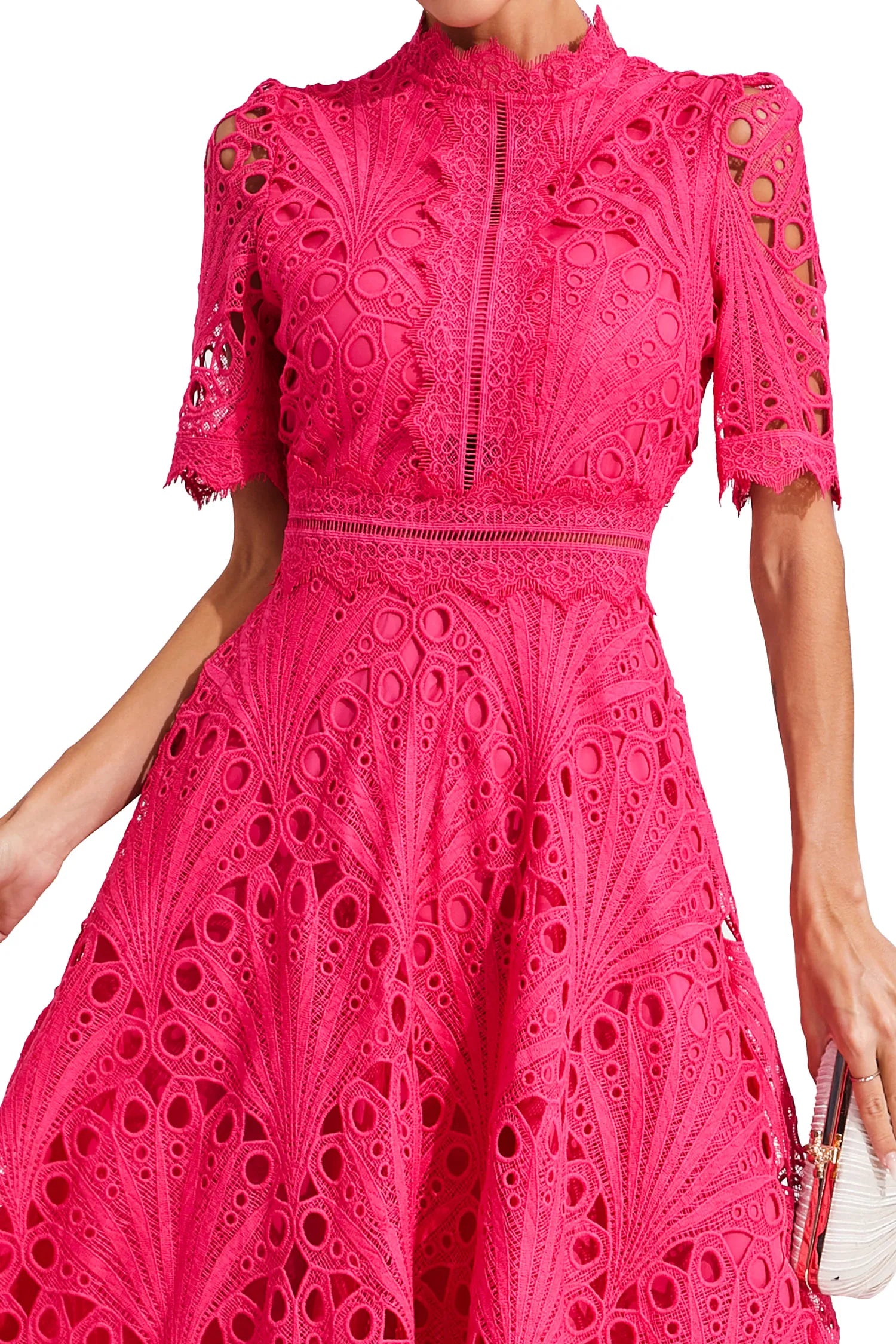 Dames Roze Kerst Midi Jurk met Uitlopende Rok