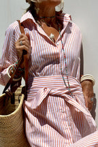 Dames Gestreepte Shirt Maxi Jurk