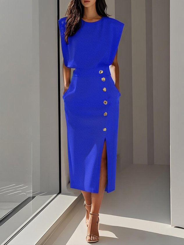 Dames Mouwloze Midi Jurk met Zijknopen
