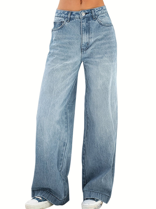 Fem Jeans | Casual Blauw Gewassen Wijde Jeans