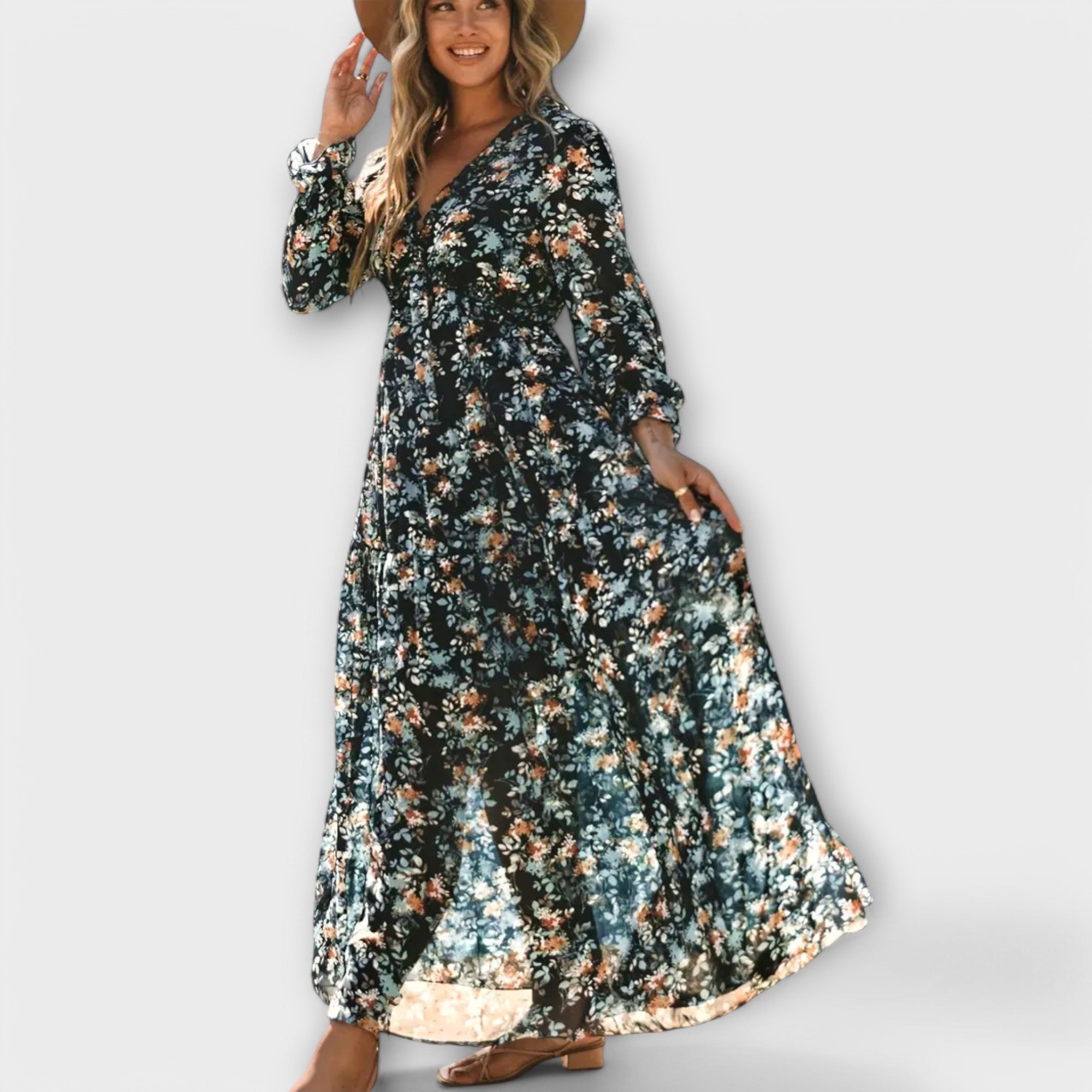 Dames Maxi Jurk V Hals Bloemenprint