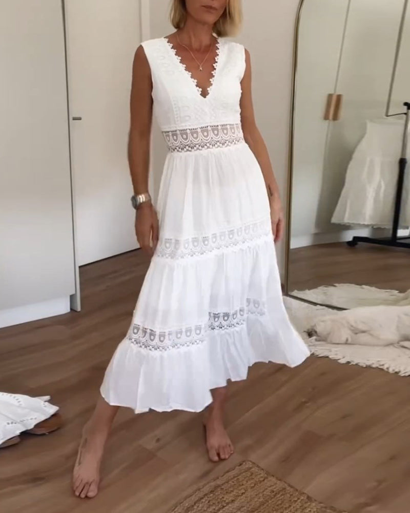 Dames Kant Midi Jurk met V Hals