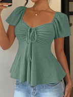 Dames Zomer Blouse Met Trekkoord En V Hals