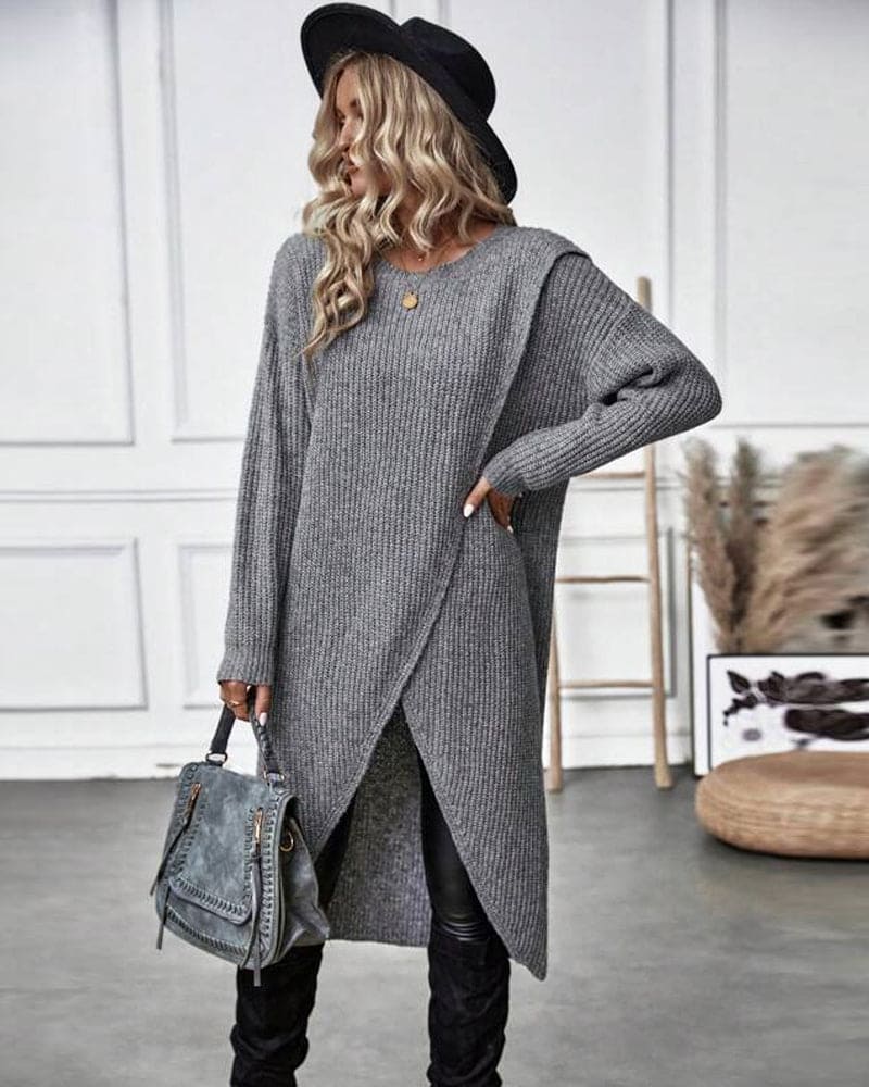 Phemie Jurk | Knusse Asymmetrische Gebreide Trui Jurk