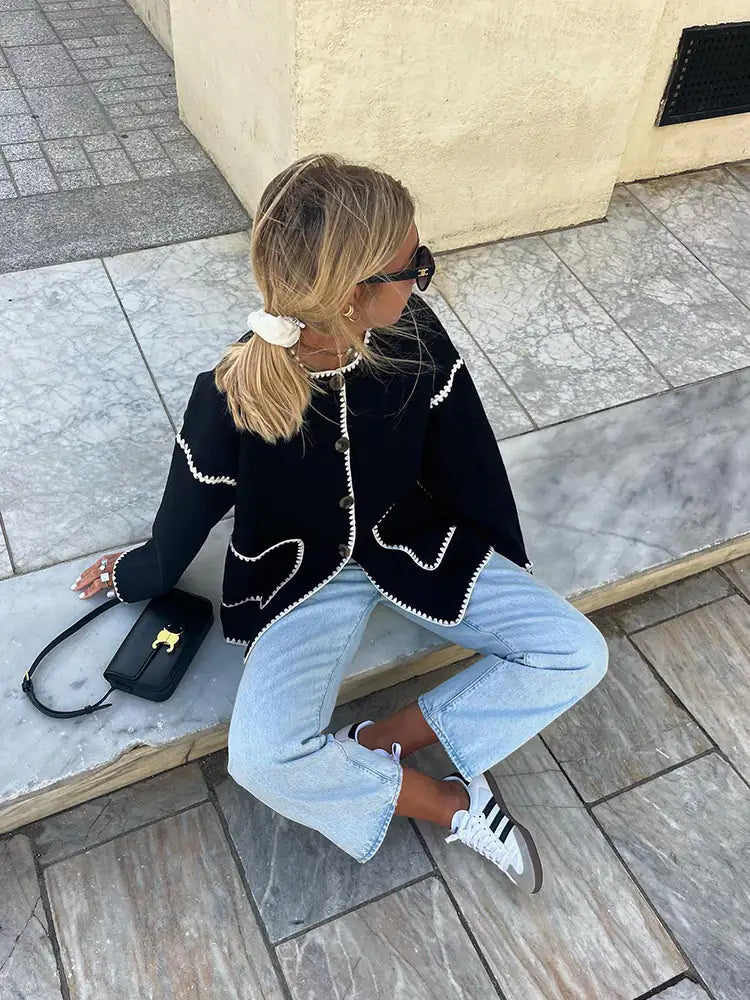 Ximonah Vest | Herfst Gebreid Vest met Contrasterende Knopen