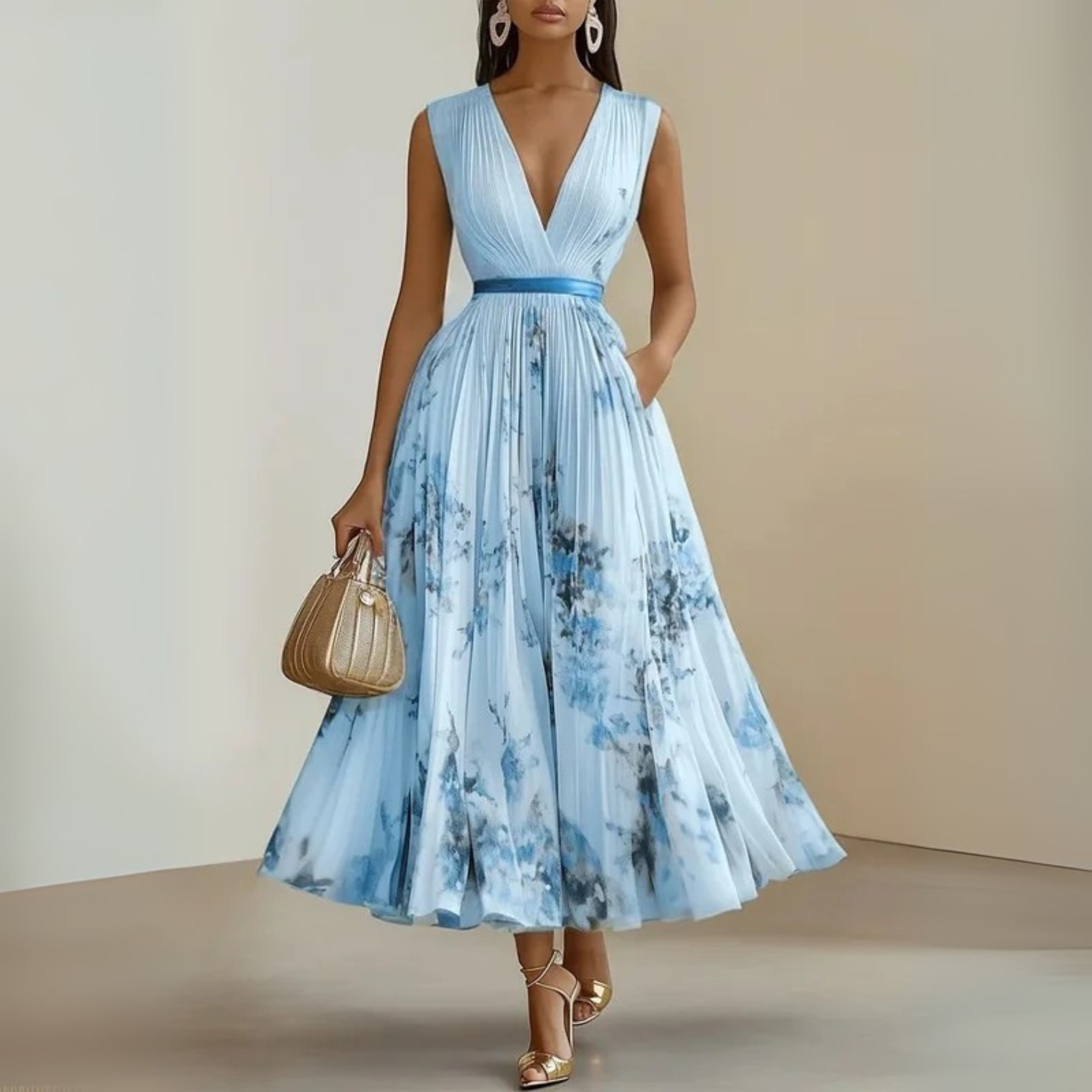 Dames Geplooide Mouwloze Maxi Jurk