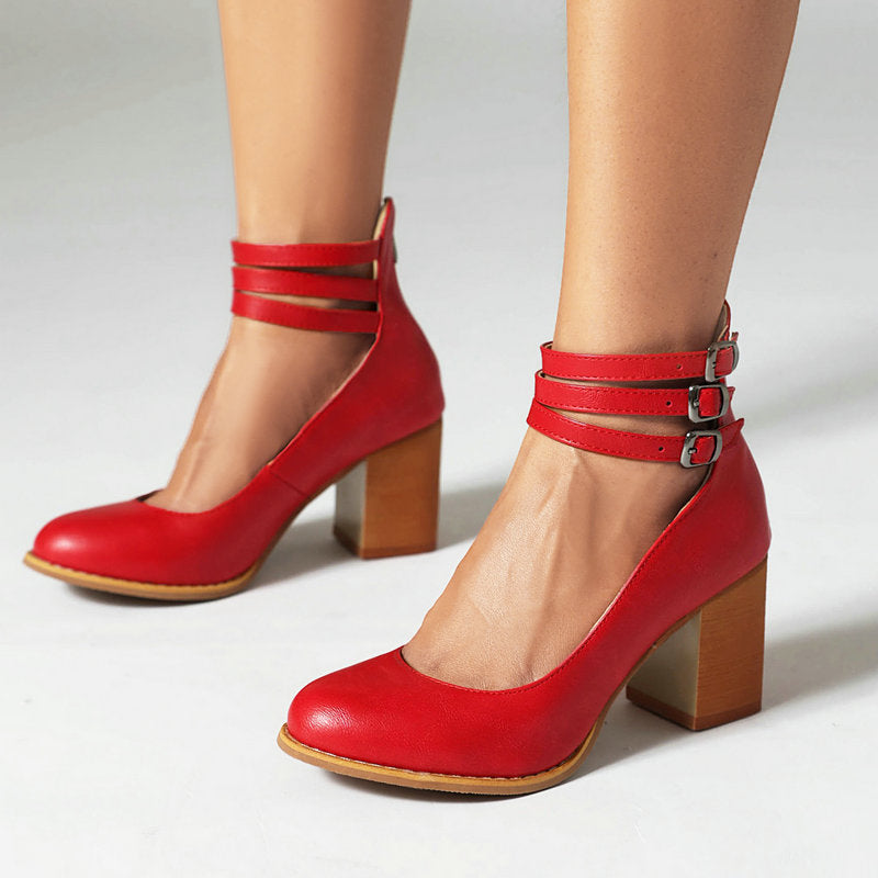 Dames Sandalen met Enkelband en Dikke Hak