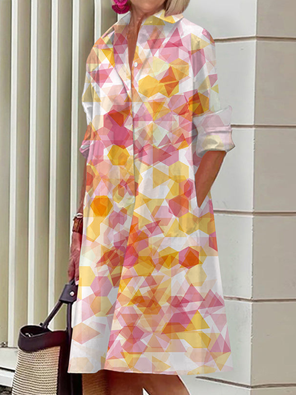 Dames Geometrische Shirt Midi Jurk