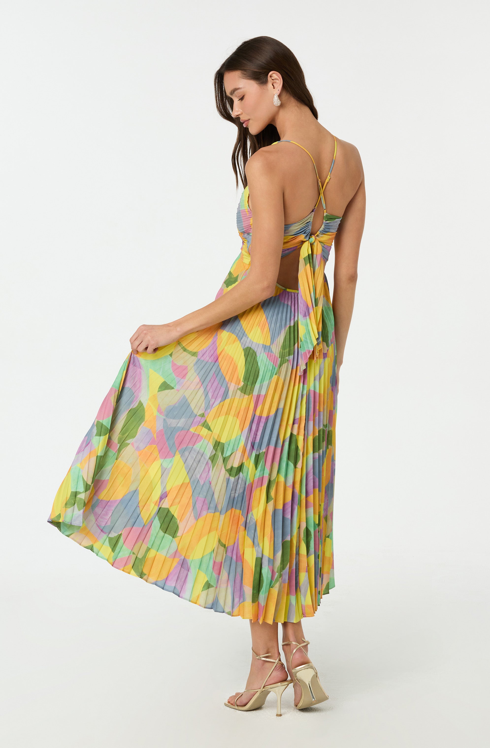 Dames Geplooide Maxi Jurk met Kruisband Achterkant