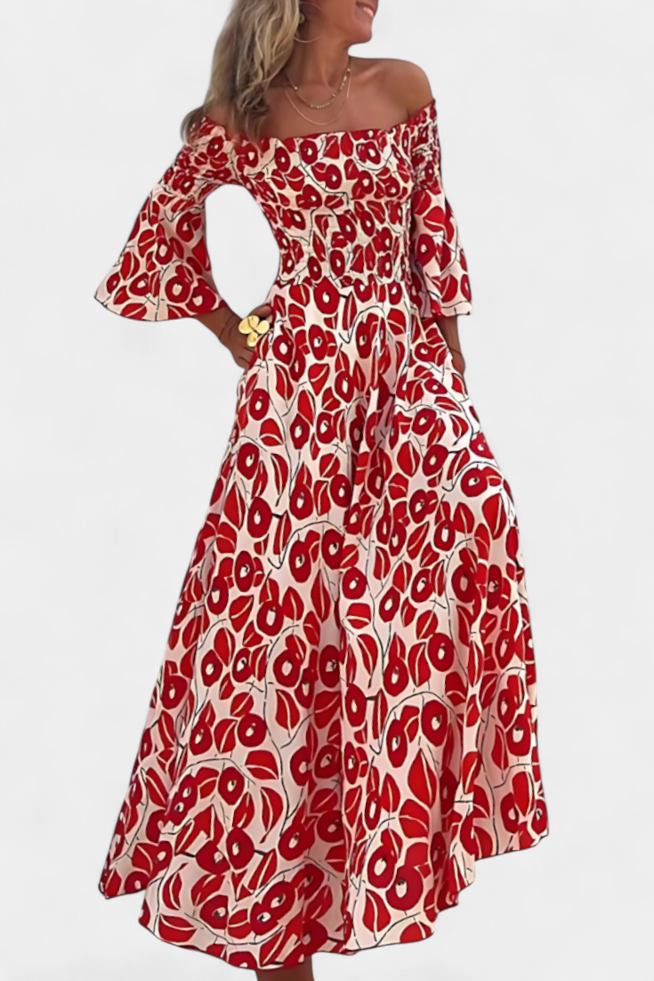 Dames Off Shoulder Maxi Jurk Bloemenprint