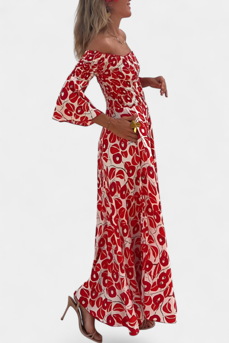 Dames Off Shoulder Maxi Jurk Bloemenprint