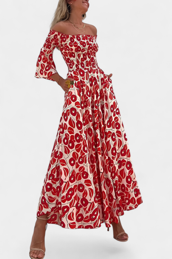 Dames Off Shoulder Maxi Jurk Bloemenprint