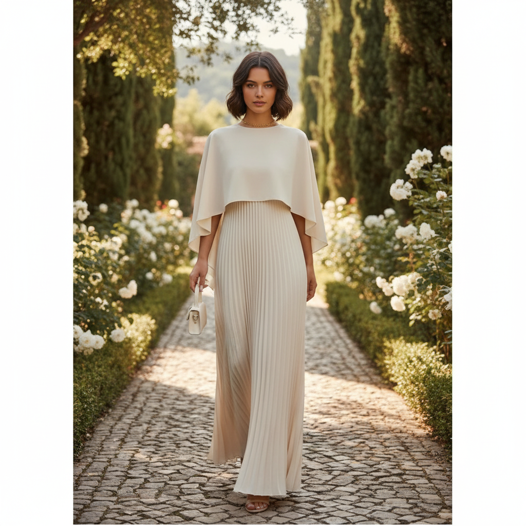 Women's Wedding Guest Pleated Maxi Dress