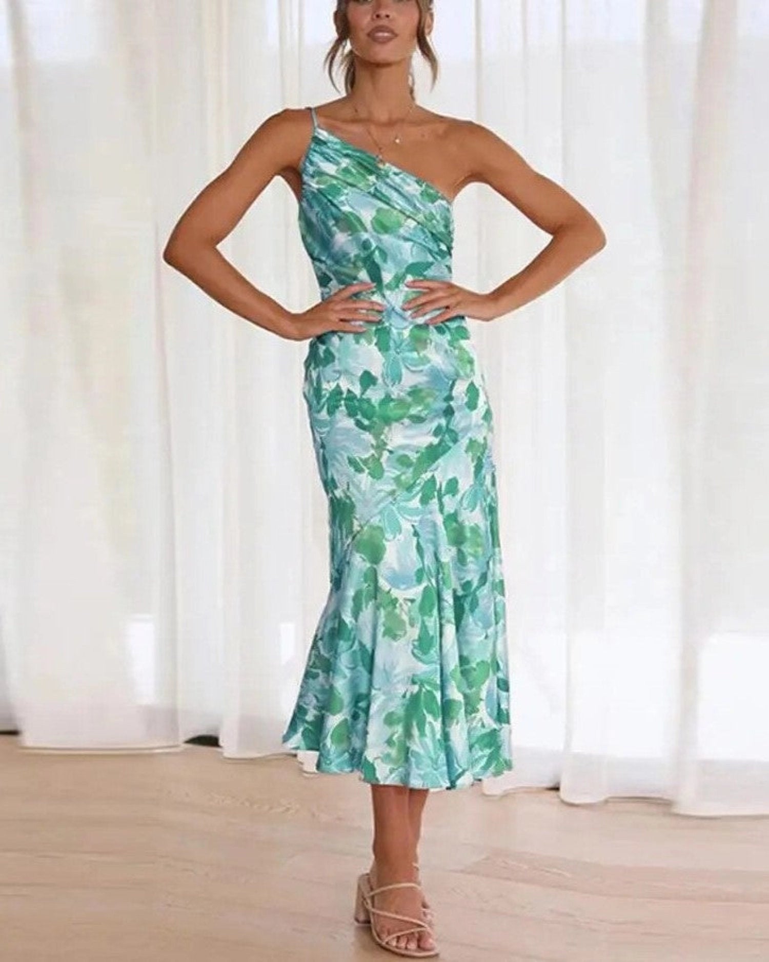 Dames Maxi Jurk Bloemenprint Asymmetrisch