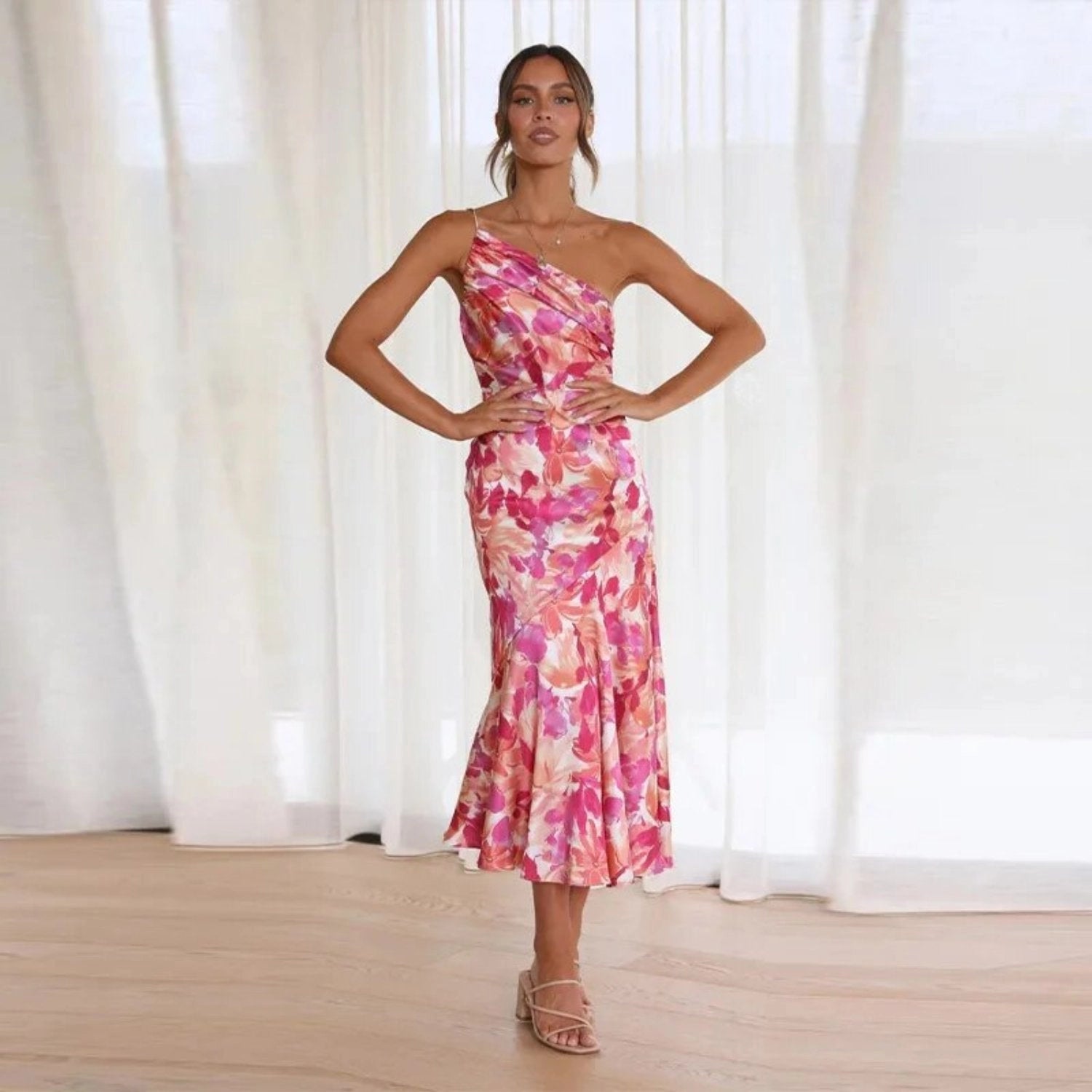 Dames Maxi Jurk Bloemenprint Asymmetrisch