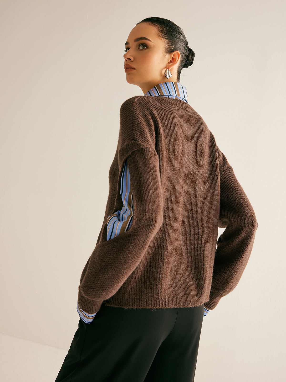 Cleo Trui | Dames Winter Trui met Gestreepte Details