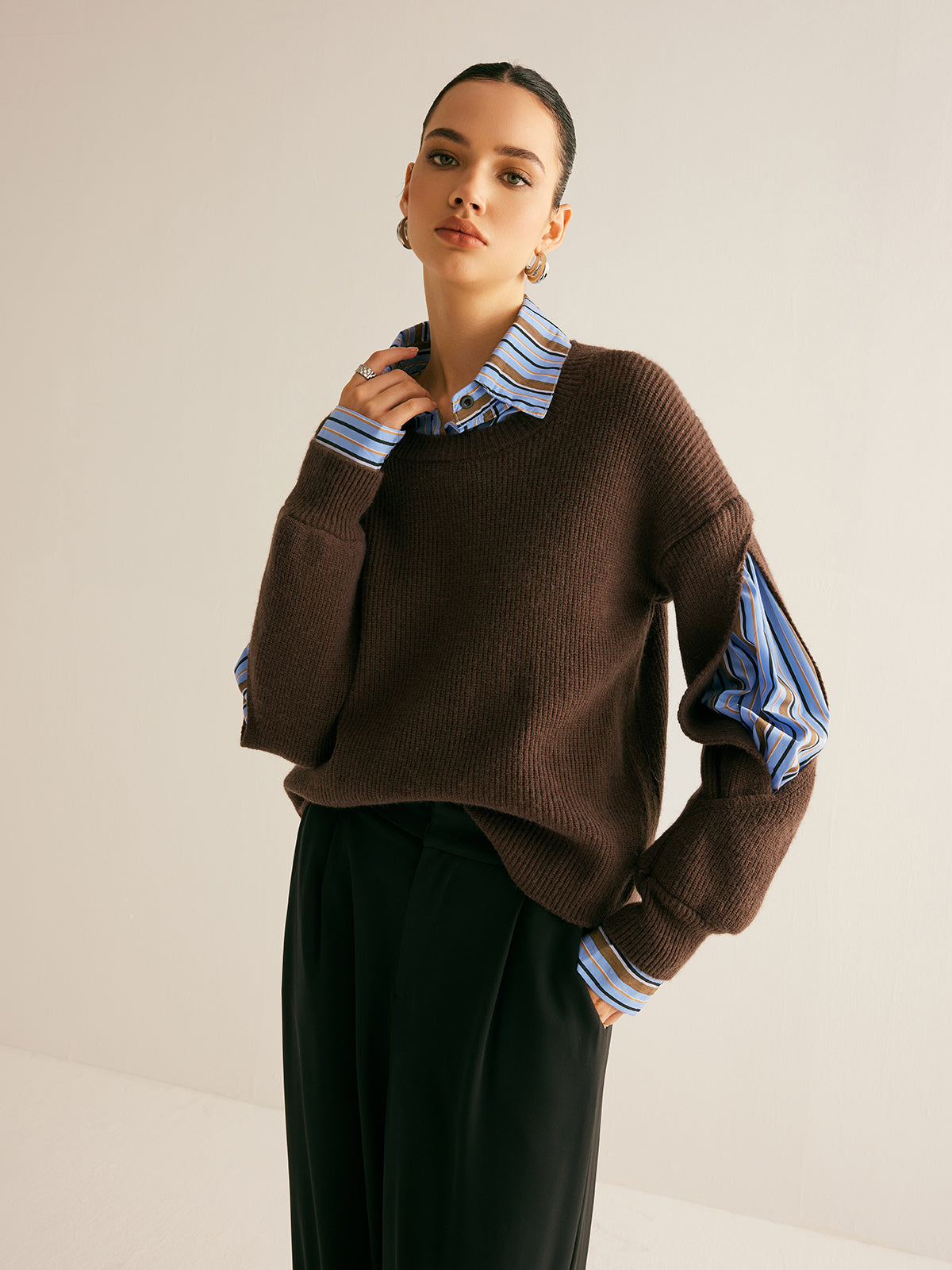 Cleo Trui | Dames Winter Trui met Gestreepte Details