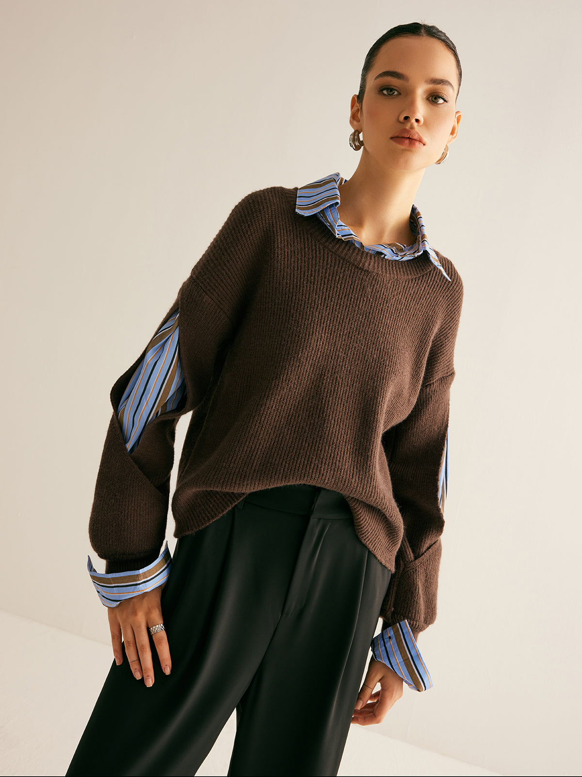 Cleo Trui | Dames Winter Trui met Gestreepte Details