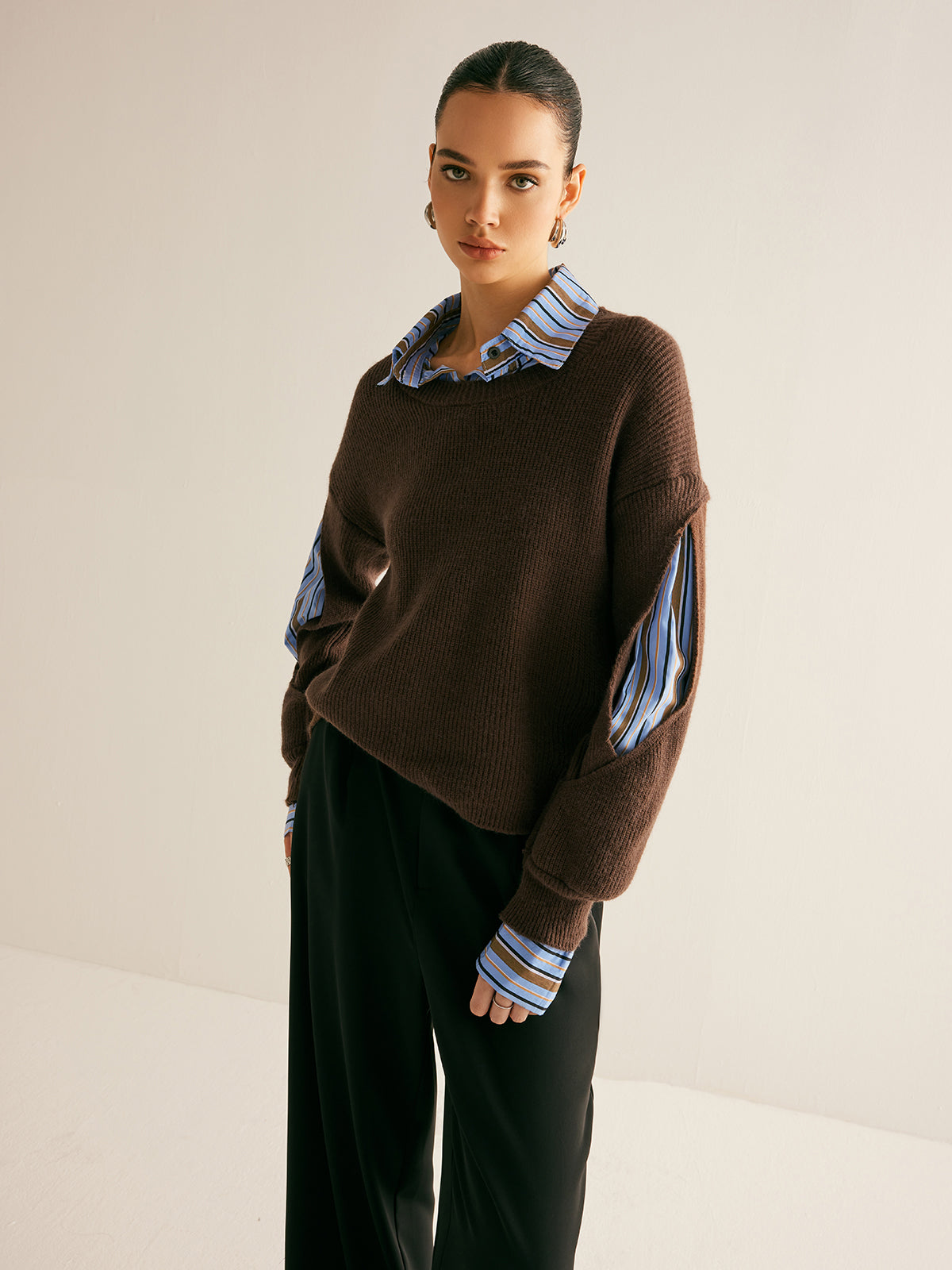 Cleo Trui | Dames Winter Trui met Gestreepte Details